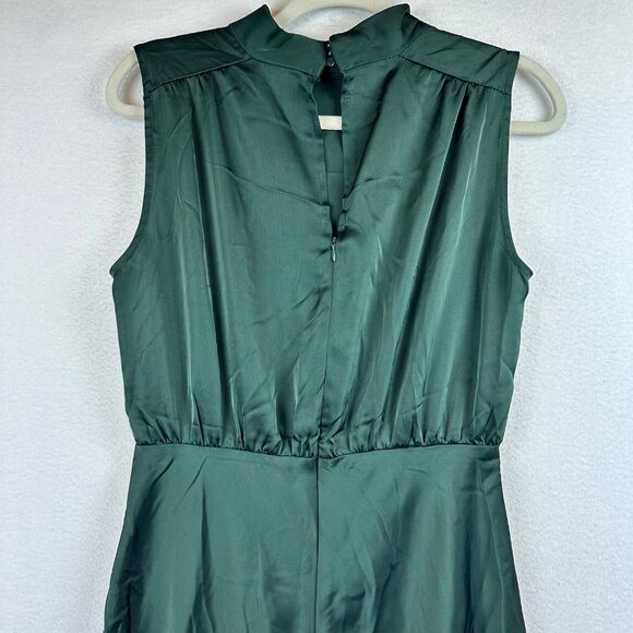 Lulus Classic Elegance Green Satin Sleeveless Mock Neck Maxi Dress Medium - Picture 12 of 14